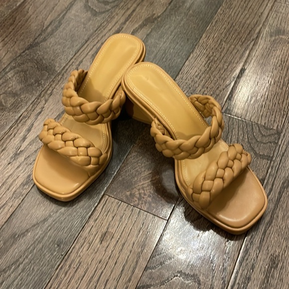 Women’s Square Open Toe Backless Slip-on Chunky Heeled Sandals - camel sz 6 - Picture 2 of 3